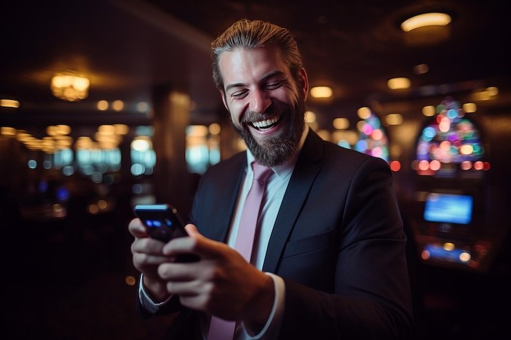 Pengguna mengakses situs hiburan pada perangkat mobile dengan koneksi aman dan cepat